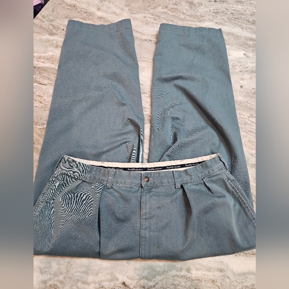 Polo Ralph Lauren Men’s Chinos 38x30 Pleated Cotton Pants Blue Green – Read